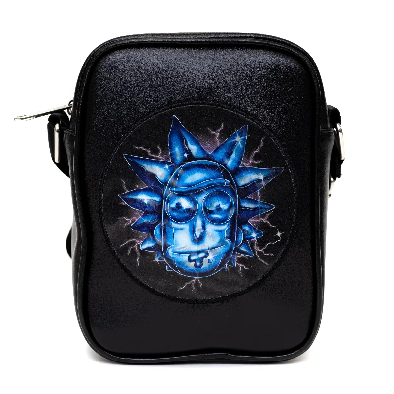 Hand-painted tote bags for a one-of-a-kind, artistic fashion accessory -Rick and Morty Bag, Cross Body, Rick and Morty Lenticular Face Expression Applique, Vegan Leather