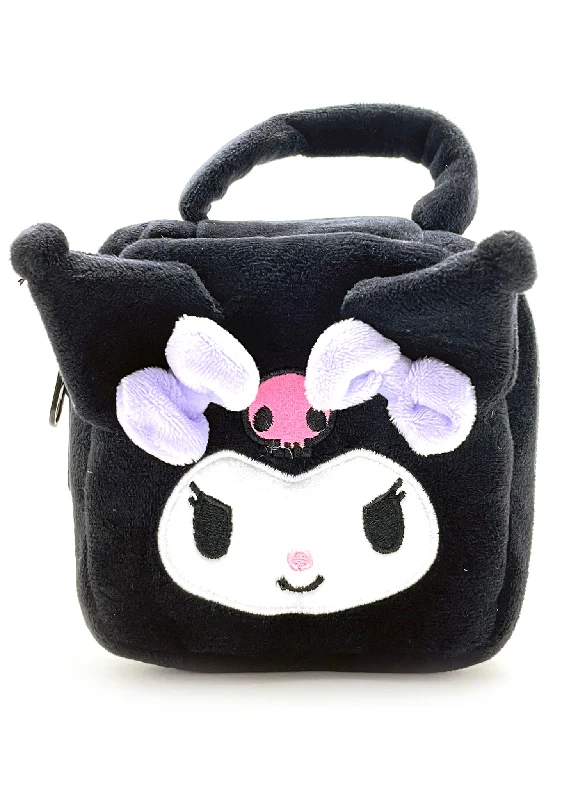 Multi-pocket tote bags with spacious interiors for efficient storage and organization -Sanrio Kuromi Face Square Plush Cosmetic Bag