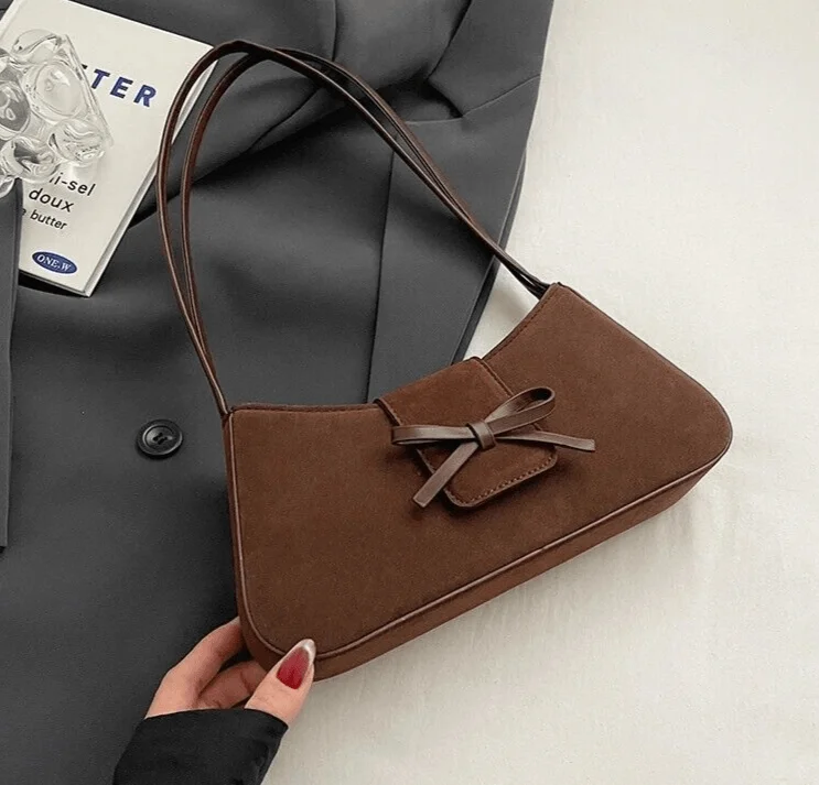 Shoulder bags with custom logos for personal style -Shoulder Bags Women's Suede Leather Bow Flap Small Zipper Handbags