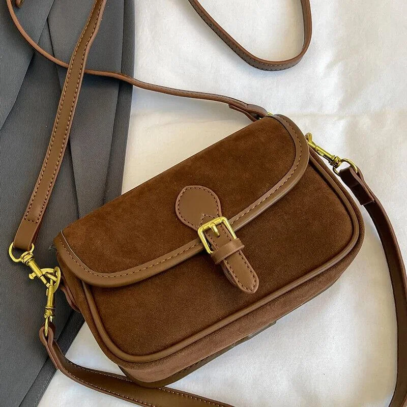 Shoulder bags featuring brass fittings for luxe shine -Small Shoulder Bags Nubuck Leather Flap Belt Buckle Snap Zip Crossbody Purses