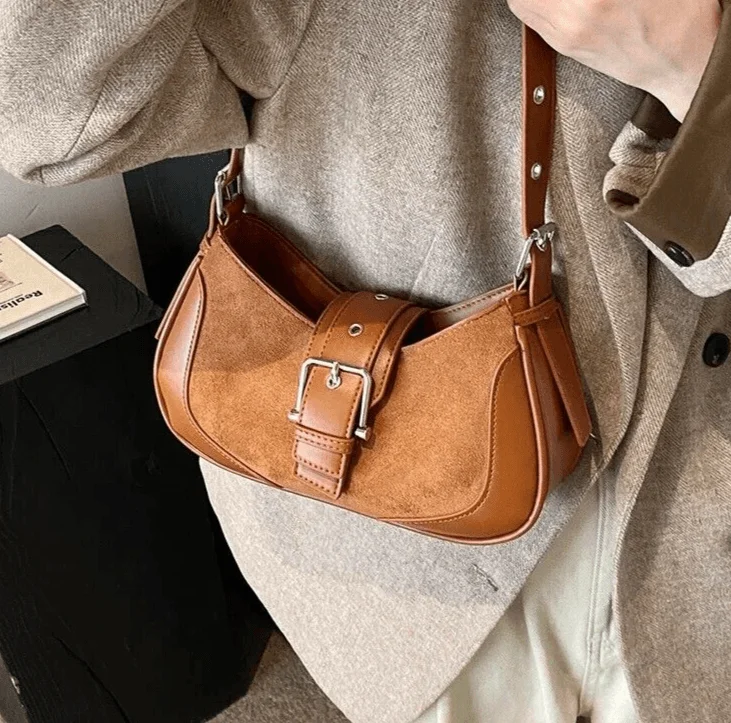 Shoulder bags designed for work with sleek charm -Small Shoulder Bags Nubuck Leather Zipper Buckle Women Adjustable Strap Handbags