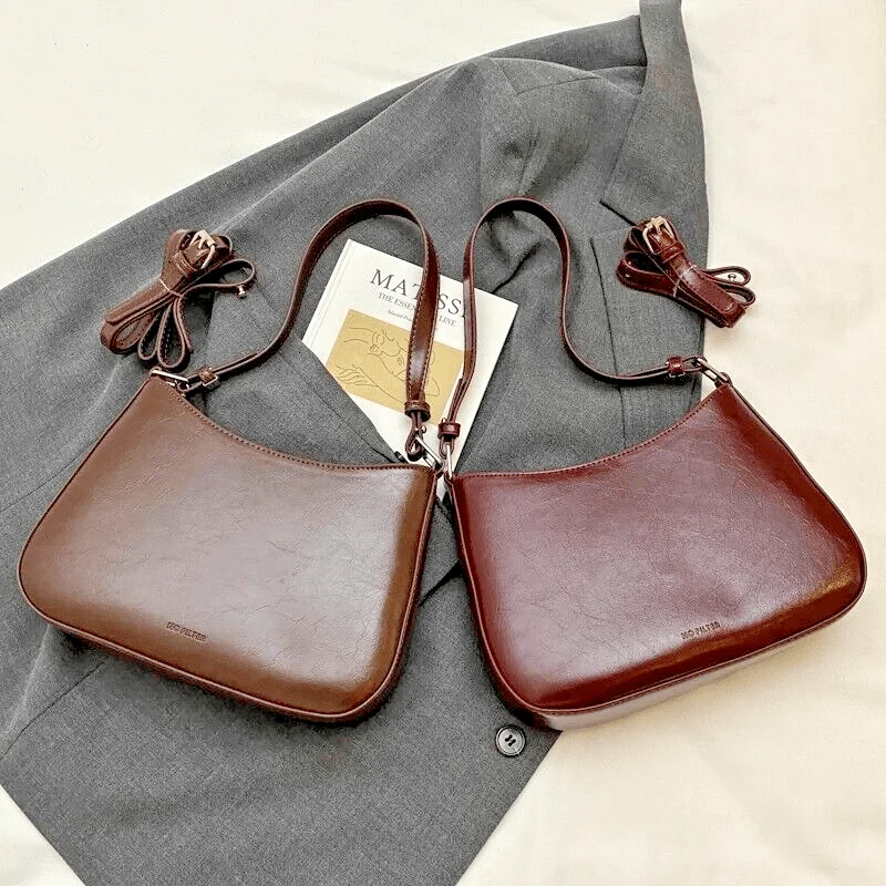 Shoulder bags perfect for markets with ample room -Small Shoulder Bags Woman Leather Zipper Simple Solid Underarm Handbags