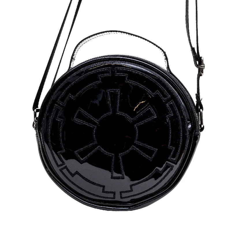 Personalized tote bags with custom graphics or quotes for unique style statements -Star Wars Vegan Leather Round Crossbody Bag with Adjustable Straps, Galactic Empire Imperial Insignia Embroidered, Black