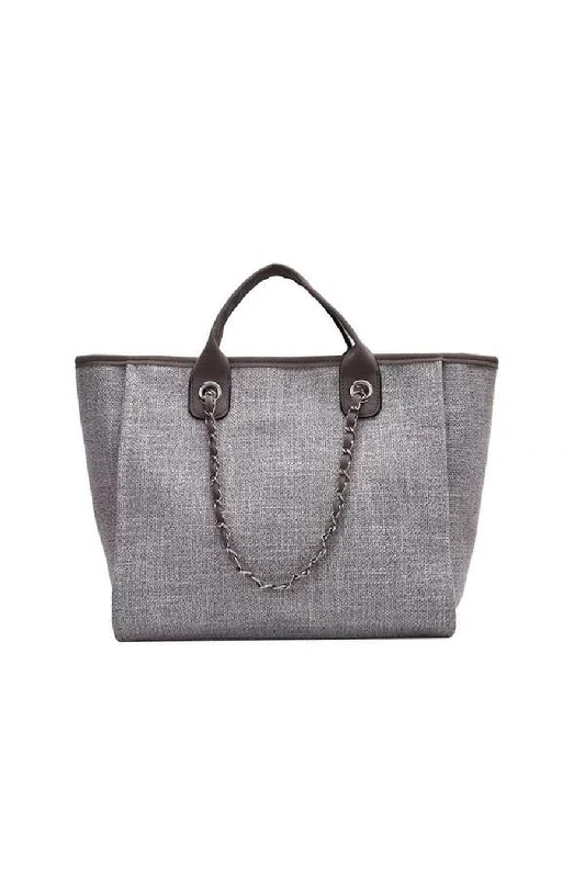 Tartan plaid tote bags for a cozy, seasonal accessory with a stylish edge -THE "LIVIA" WOVEN TOTE BAG IN GREY