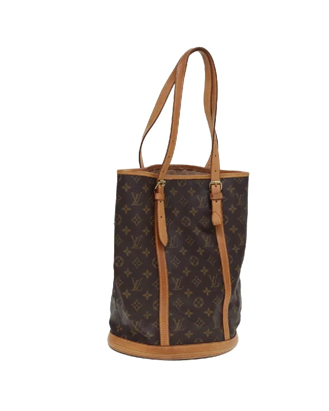 Shoulder bags with big openings for easy access -Monogram Canvas Bucket Shoulder Bag with Adjustable Strap