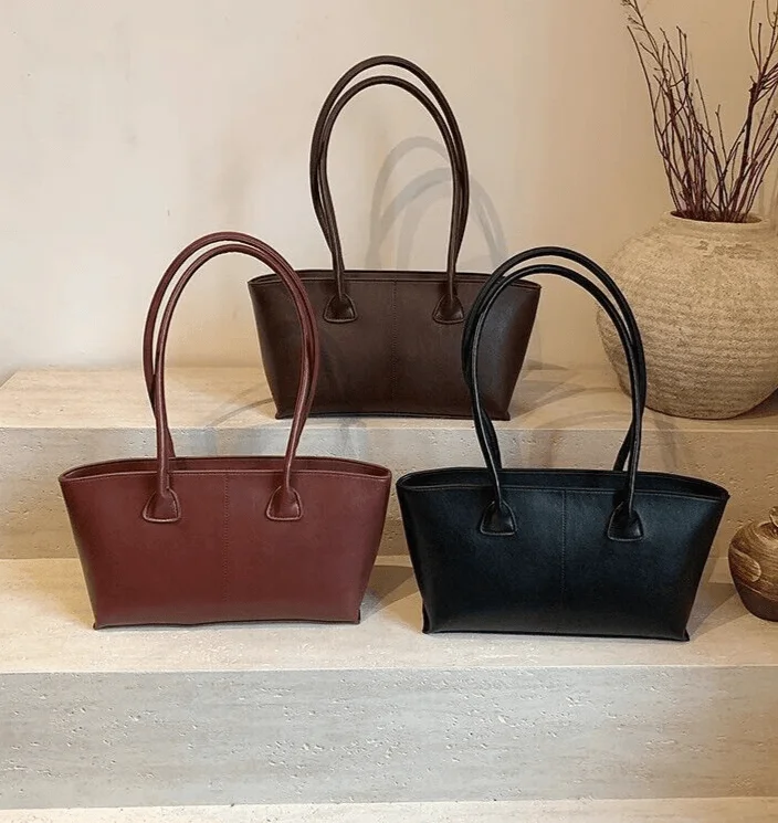 Shoulder bags inspired by timeless satchel bags -Tote Bags Large Leather Women Rectangle Zipper Solid Shoulder Bag Handbags