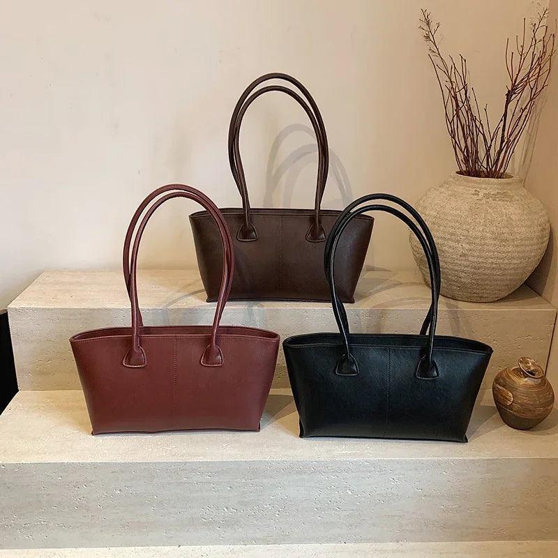 Shoulder bags echoing vintage clutch bag charm -Tote Bags Large Leather Women Rectangle Zipper Solid Shoulder Bag Handbags