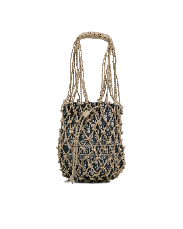 Shoulder bags with cool patterns for artsy flair -Woven Rope Shoulder Strap Net Bag with Drawstring Closure