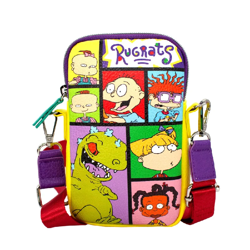 Large tote bags with zippered compartments for secure and spacious carrying options -Wallet Phone Bag Holder - Rugrats Character Pose Blocks Yellow Purple Teal