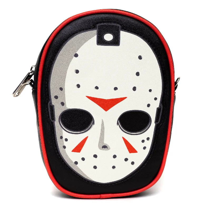 Large striped canvas tote bags for beach trips and casual outings -Warner Bros. Horror Movies Bag, Cross Body, Friday The 13th Jason Hockey Mask Applique, Vegan Leather