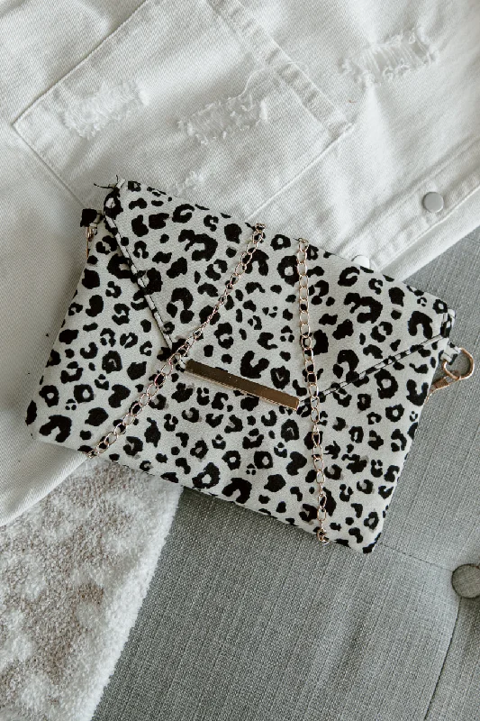 Large capacity tote bags for women who need spacious, organized storage -WILLA LEOPARD CLUTCH IN WHITE