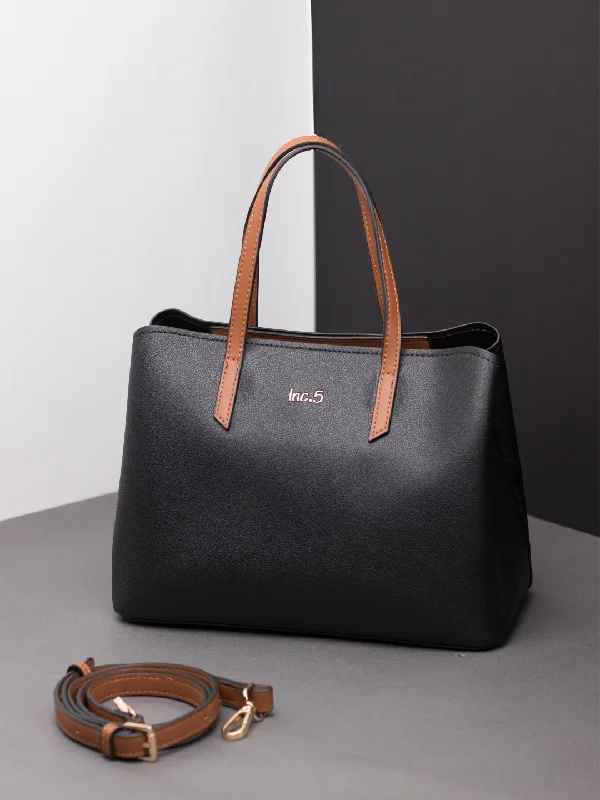 Stylish tote bags with vegan leather straps for eco-friendly fashion choices -Womens Black Solid Handbag