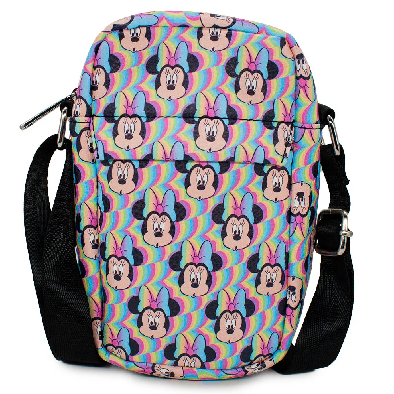 Tote bags with detachable pouches for easy organization and convenience -Women's Crossbody Wallet - Minnie Mouse Surprised Expression Rainbow Fade