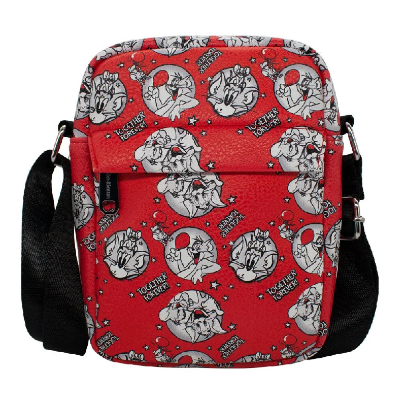 Geometric patterned tote bags for modern, artistic fashion styles -Women's Crossbody Wallet - Tom and Jerry TOGETHER FOREVER Poses Red