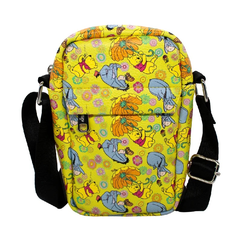 Tote bags with large interior pockets for keeping belongings organized and secure -Women's Crossbody Wallet - Winnie the Pooh and Eeyore Poses Floral Collage Yellow