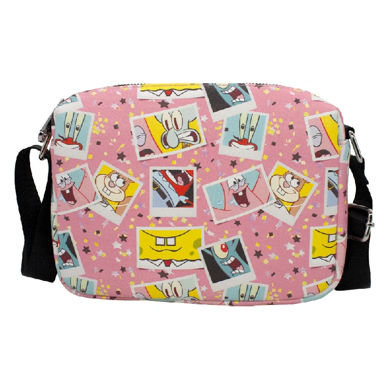 Large tote bags with zippered compartments for secure and spacious carrying options -Women's Horizontal Crossbody Wallet - SpongeBob and Friends Snapshots Photos Scattered Pink Multi Color