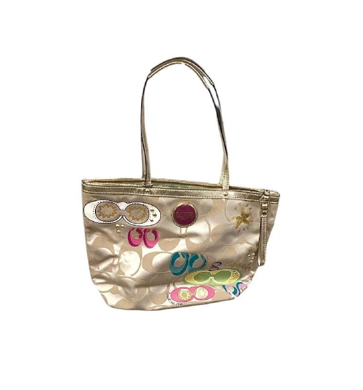 Elegant handle bags with pearl accents for women who love sophisticated accessories -Coach Gold Embroidered Logo Bag