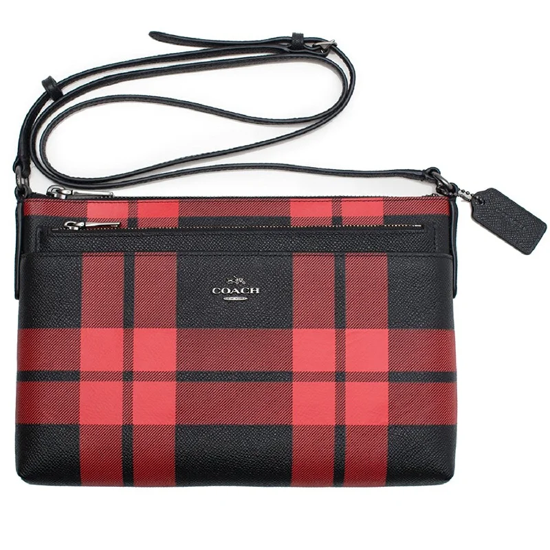 Soft leather handle bags for women who prefer a chic and relaxed look -Coach Mount Plaid Pop-up Crossbody in Leather Red Black Bag New