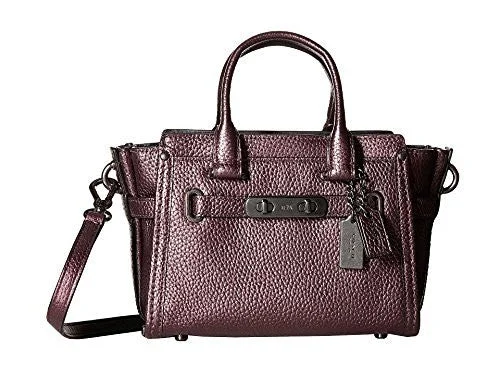 Durable nylon handle bags for women who need practical, long-lasting designs -Coach Swagger 20 Pebble Leather Metallic Black Cherry Handbag Small Crossbody