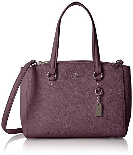 Classic black leather handle bags for timeless, versatile everyday fashion accessories -COACH Women's Crossgrain Mini Double Zip Carryall SV/Eggplant Satchel