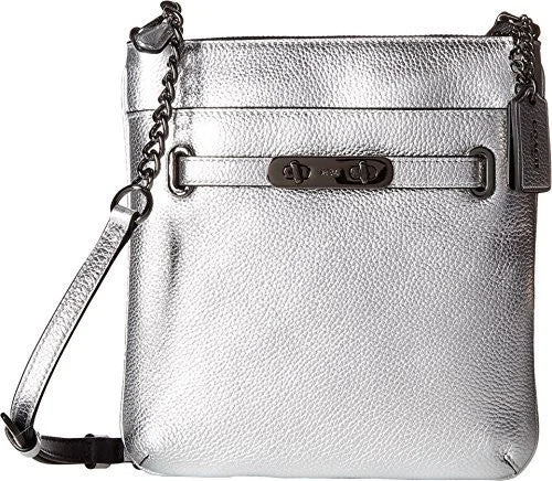 Elegant handle bags with crocodile texture for a luxury and sophisticated appeal -COACH Women's Pebbled Leather Coach Swagger Swingpack DK/Silver Cross Body