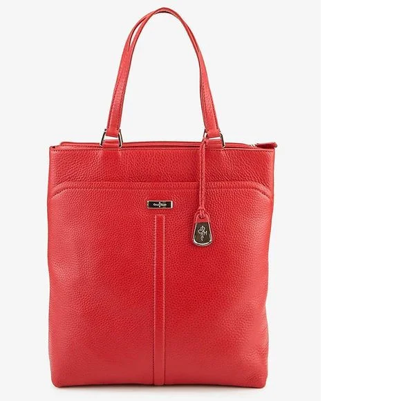 Large handle bags with spacious interiors for everyday use and travel -Cole Haan Village Marcy Tech Tote Bag Tango Red Leather Top Handbag Purse New