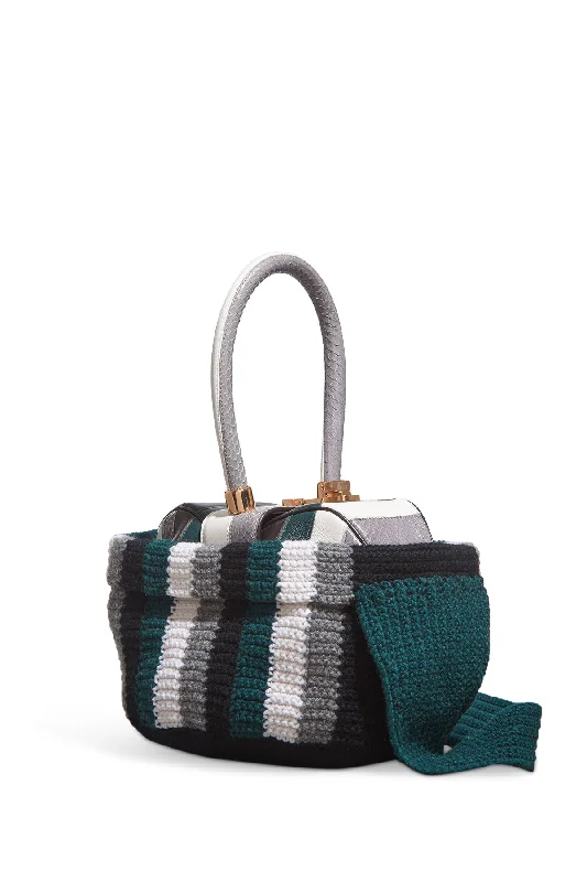 Classic handle bags with smooth leather finishes for timeless elegance and charm -Crossover Knit Bag in Green, Ivory & Grey Cashmere