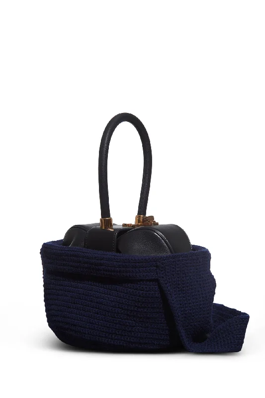 Designer handle bags with intricate hardware details for a statement-making look -Crossover Knit Bag in Navy Cashmere