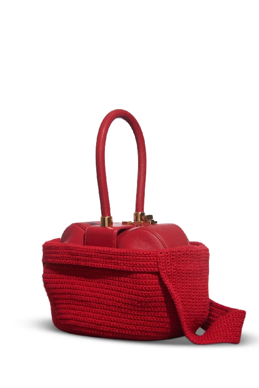 Handcrafted handle bags made from sustainable materials for eco-friendly fashion choices -Crossover Knit Bag in Red Cashmere