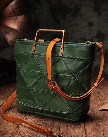 Chic handle bags with decorative studs for an edgy, rock-inspired look -Small Green Womens Leather Tote Bags Small Tote Handbags Brown Shoulder Tote Purse for Ladies