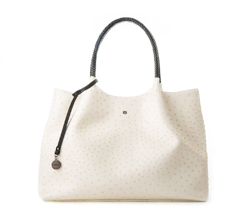 Handle bags with chain-link handles for a touch of luxury and glamour -Gunas New York Naomi White Vegan Leather Tote Bag