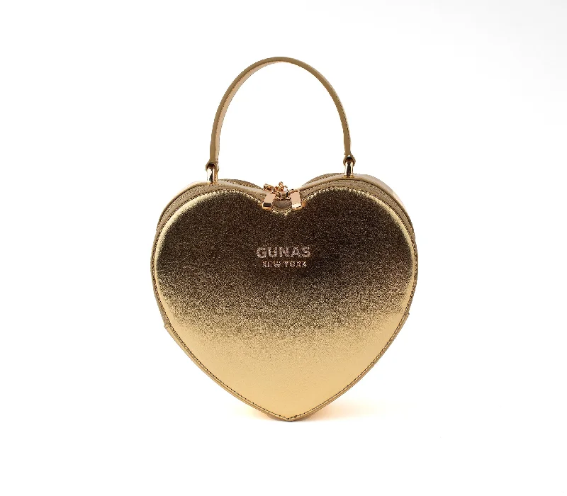 Retro-inspired handle bags with vintage designs for fashion-forward women -Gunas New York Sweetheart Gold Vegan Clutch Crossbody Bag