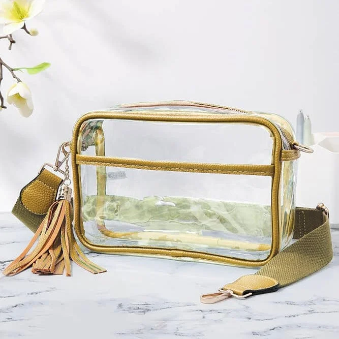 Trendy round handle bags for fashion-forward women who love unique shapes -Clear Cross Body Camera Bag in Gold