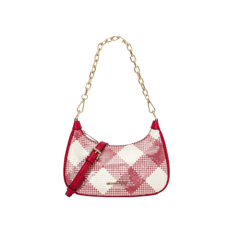 Handle bags with unique charm details for a playful, personal fashion statement -Michael Kors CORA Gingham Shoulder Bag Red