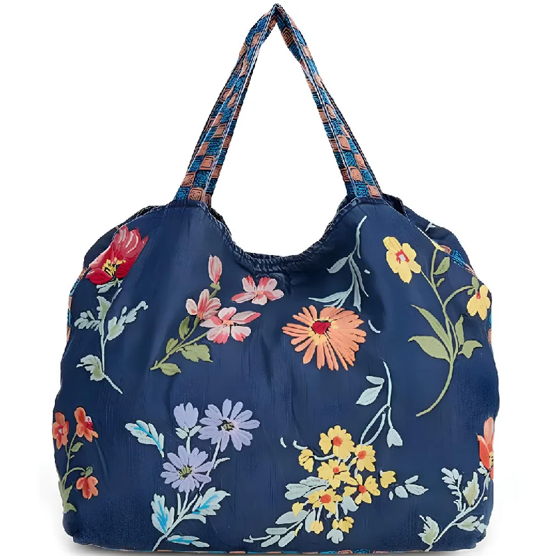 Soft fabric handle bags with floral prints for feminine, casual style -Johnny Was Evangeline Floral Tote Bag Denim Blue Dual Strap Purse Handbag New