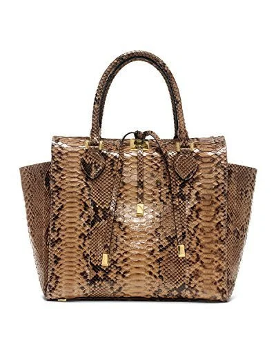 Simple canvas handle bags for casual outings or daily wear with comfort -Michael Kors Brown Large Miranda Python Leather Tote Suntan Purse Handbag NEW