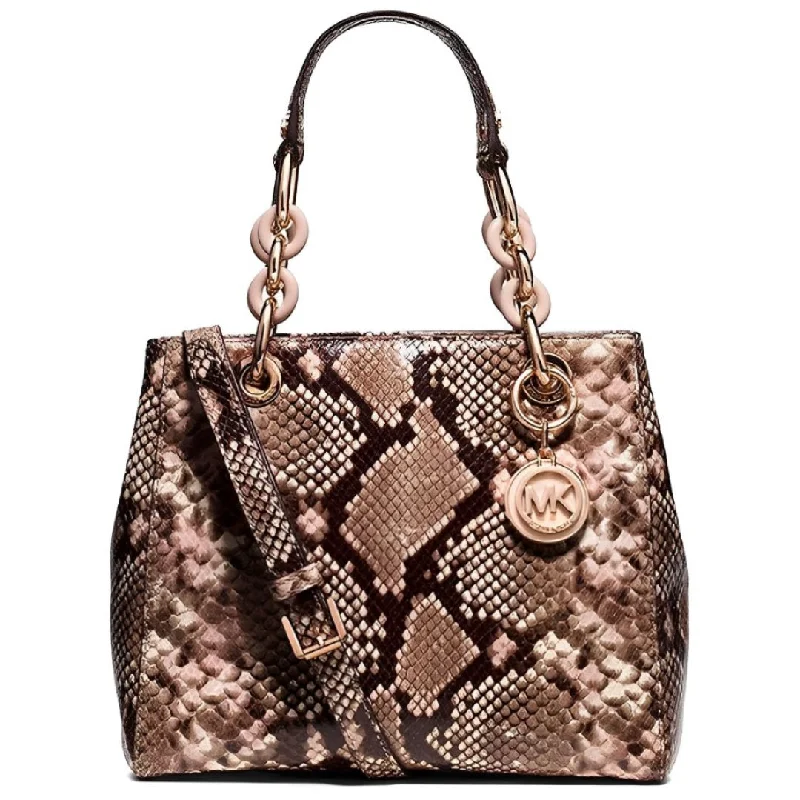 Elegant handle bags with minimalist designs for women who prefer subtle luxury -MICHAEL KORS Cynthia Medium Brown Python Embossed Leather Shoulder Bag Purse New