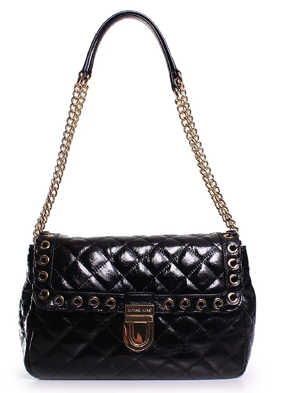 Personalized leather handle bags with monogram initials for unique, thoughtful gifts -Michael Kors Hippie Grommet Sloan Large Quilted Shoulder Bag iLeather Handbag Black NEW