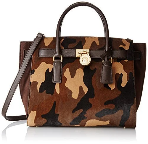 Adjustable handle bags with convertible straps for customizable carrying options -Michael Kors Large Hamilton Traveler Tote in Duffel Camo Haircalf