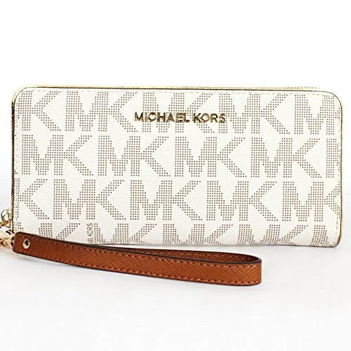 Modern minimalist handle bags with smooth finishes for a sleek and elegant look -Michael Kors Specchio Jetset Travel Continental Wristlet Vanilla