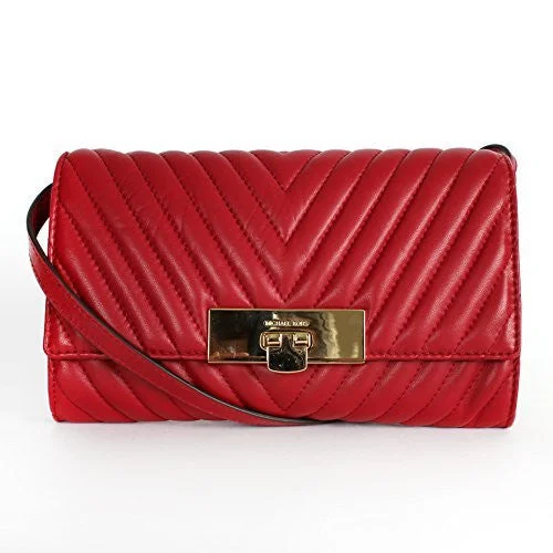 Small handle bags with compact designs for minimalist fashion lovers -Michael Kors Susannah Quilted Leather Lock Clutch Shoulder Bag Dark RED