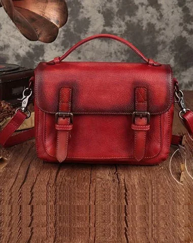 Retro-inspired handle bags with vintage designs for fashion-forward women -Fashion Womens Red Leather Satchel Handbag Small Brown Satchel Bag Crossbody Bags for Ladies