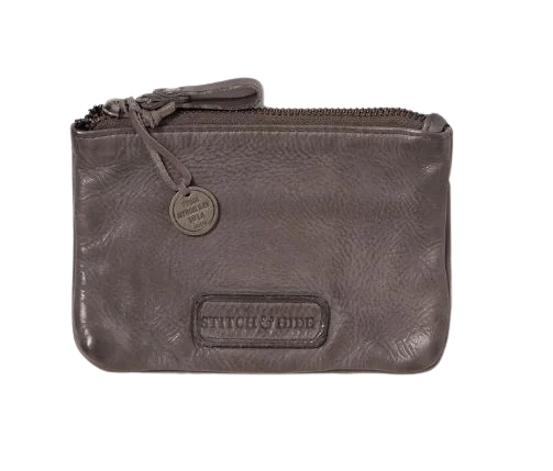 Luxury handle bags with gold accents for high-end fashion lovers -STATUS ANXIETY MELBOURNE WASHED LEATHER POUCH ZIP WALLET STEEL BROWN