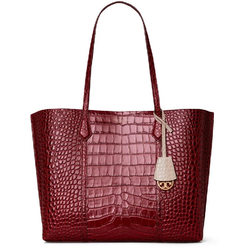 Structured handle bags with compartments for women who appreciate organized fashion -Tory Burch Perry Croc Embossed Three Compartment Tote Bag Red Leather Handbag New