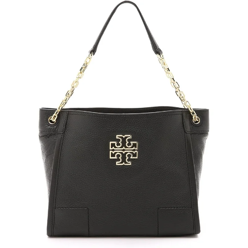 Elegant satin handle bags with delicate finishes for formal events or evening wear -Tory Burch Small Britten Leather Tote Bag Black Handbag Shoulder Bag Purse New