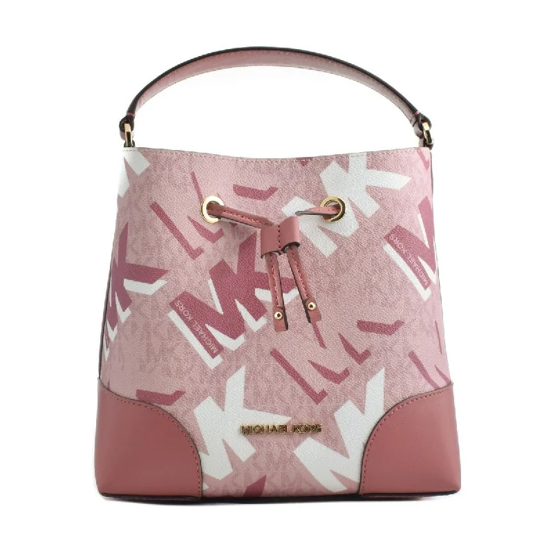 Sleek handle bags with metallic finishes for women seeking a modern edge -Michael Kors Logo Pink Bucket Shoulder Bag