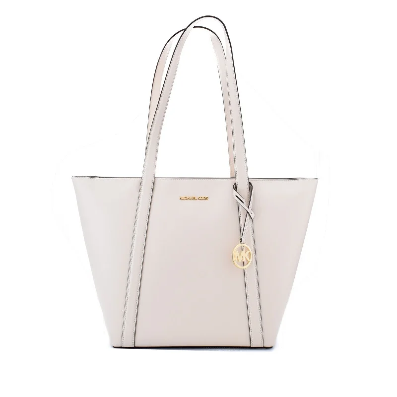 Modern handle bags with bold geometric designs for women who love edgy fashion -Michael Kors PRATT Cream White Tote Shoulder Bag